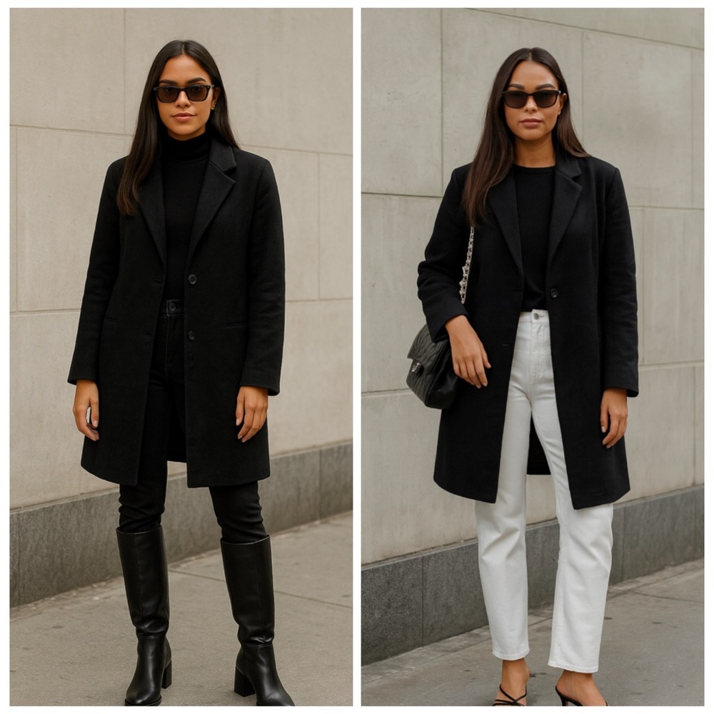 H&M Black Long Pea Coat XXL Classic Wool Blend Coat Women